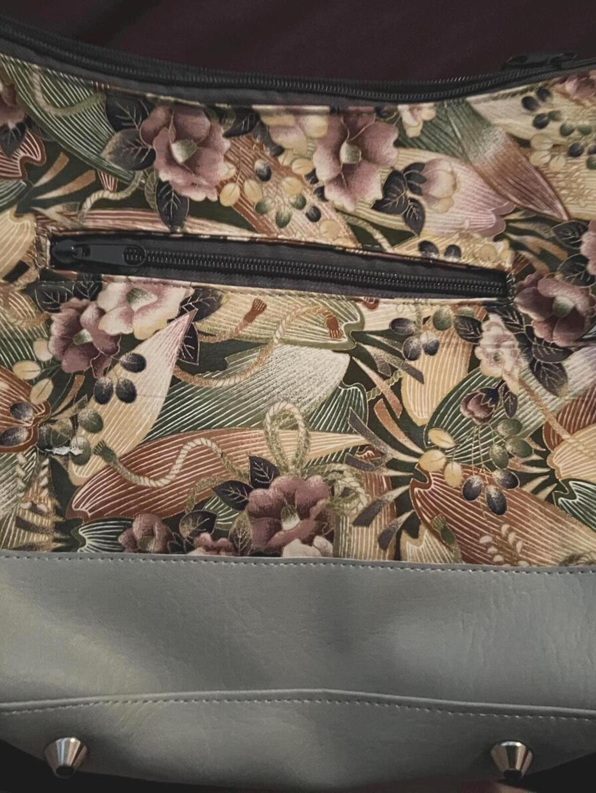 Handmade Sage Green Floral Tapestry Crossbody Bag 10x12 Zip Pocket